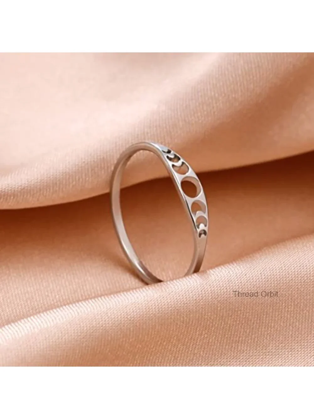 Minimalist Crescent Moon Phase Ring Stainless Steel Hollow Out Band Gift
